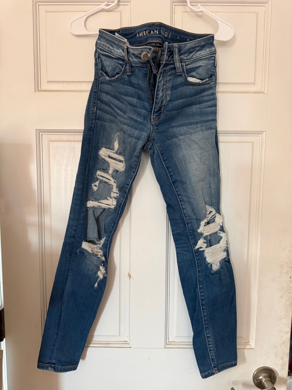 American Eagle Outfitters Distressed Dark Blue Skinny Jeans